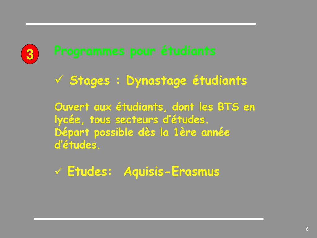 3 Programmes pour étudiants Stages : Dynastage étudiants