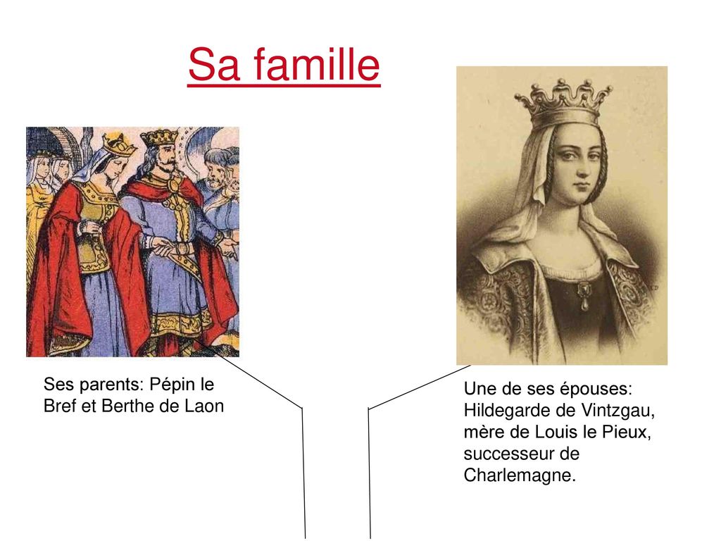 Sa famille Ses parents: Pépin le Bref et Berthe de Laon