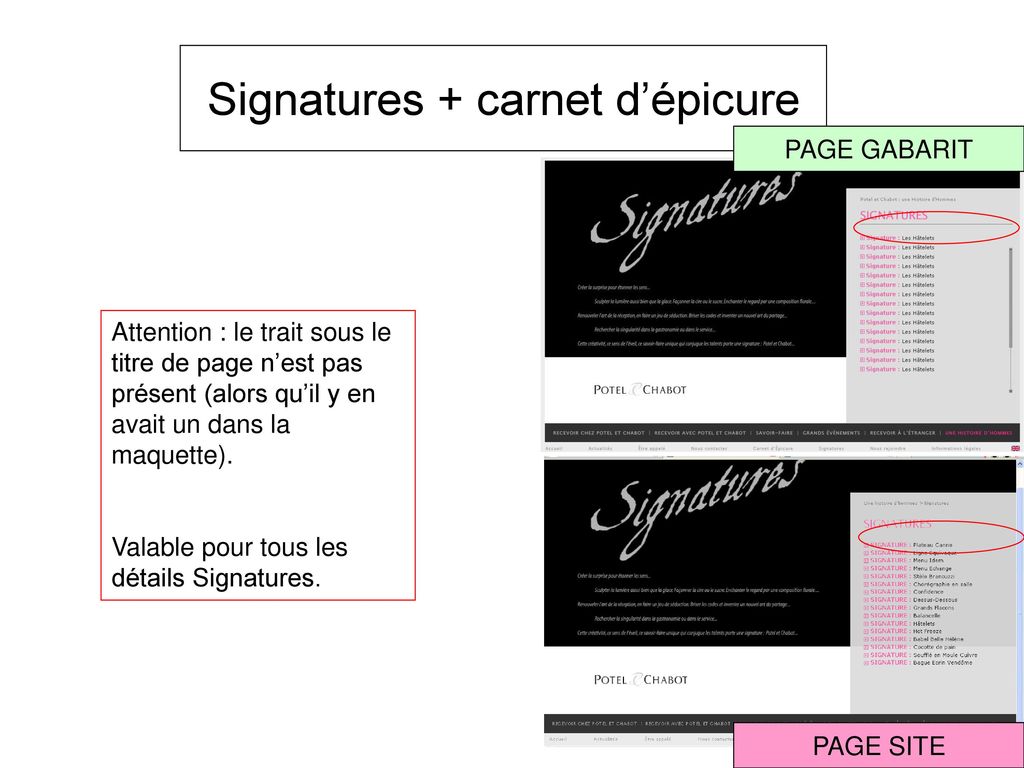 Signatures + carnet d’épicure