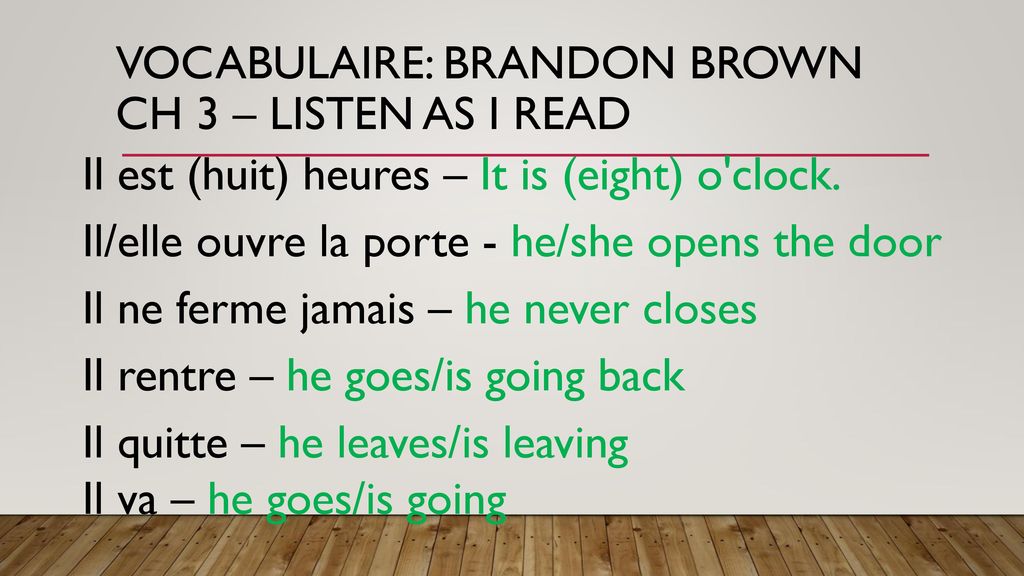 Vocabulaire: Brandon Brown CH 3 – listen as I read