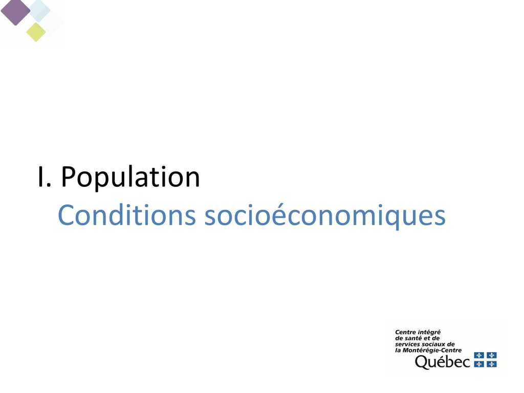 I. Population Conditions socioéconomiques