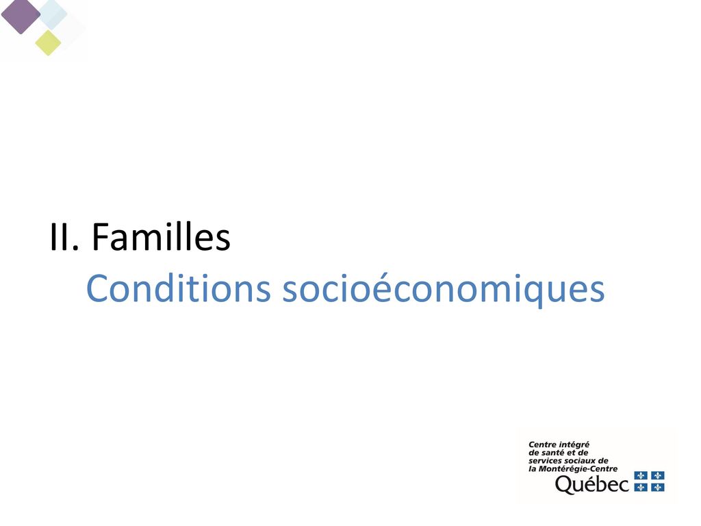 II. Familles Conditions socioéconomiques