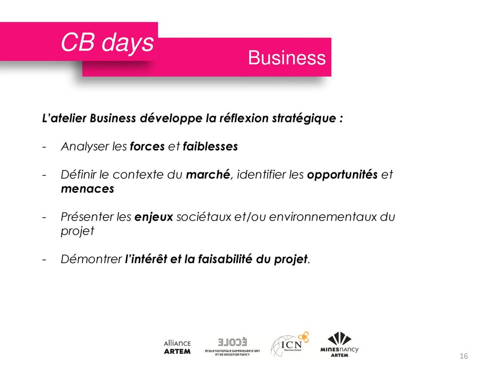 CB days Business. L’atelier Business développe la réflexion stratégique : Analyser les forces et faiblesses.