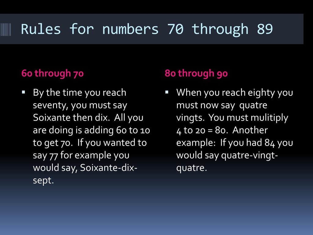 Rules for numbers 70 through 89