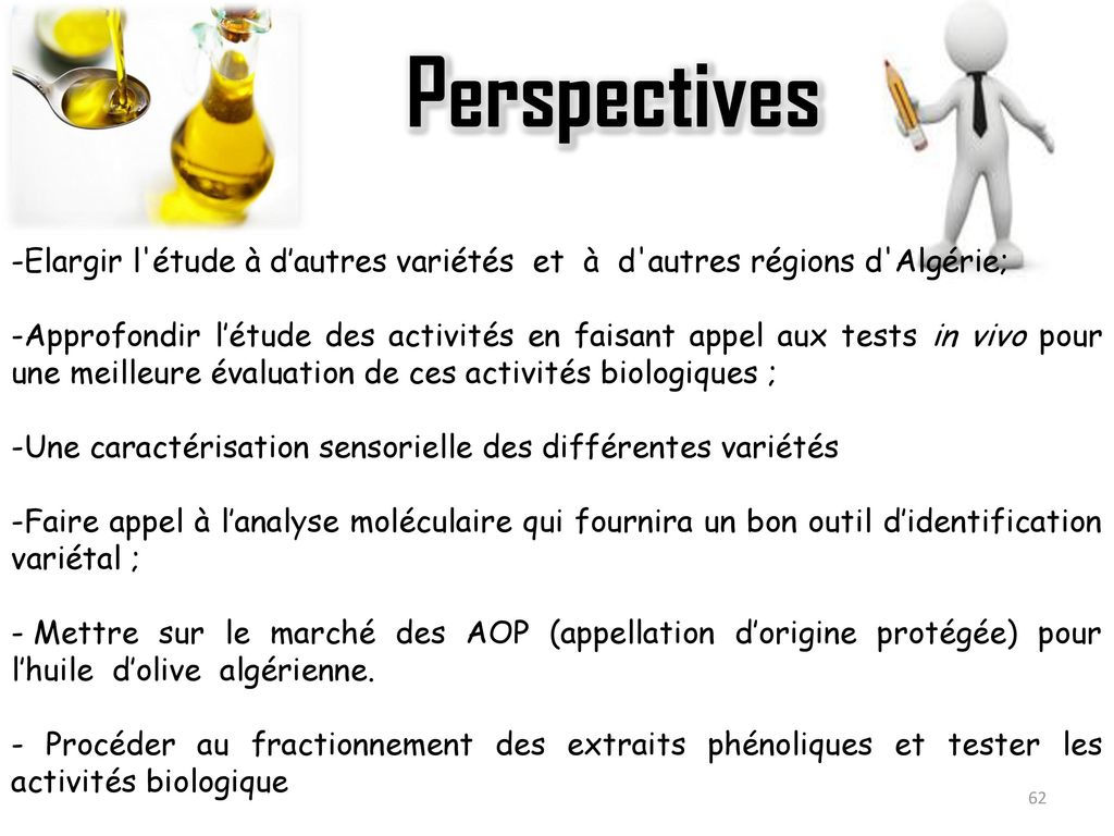 Perspectives Elargir l étude à d’autres variétés et à d autres régions d Algérie;