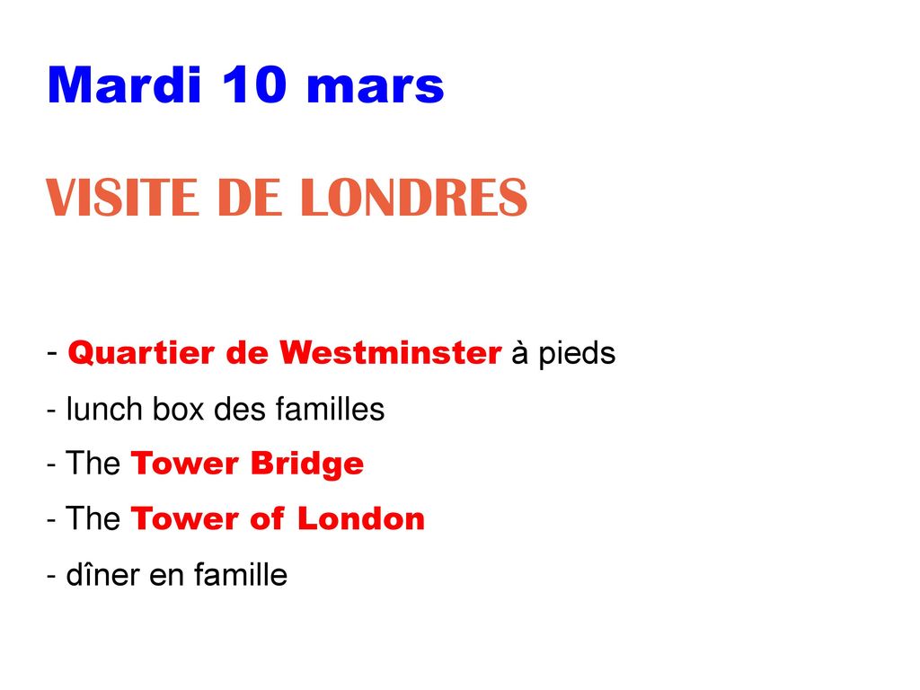 VISITE DE LONDRES Mardi 10 mars - Quartier de Westminster à pieds