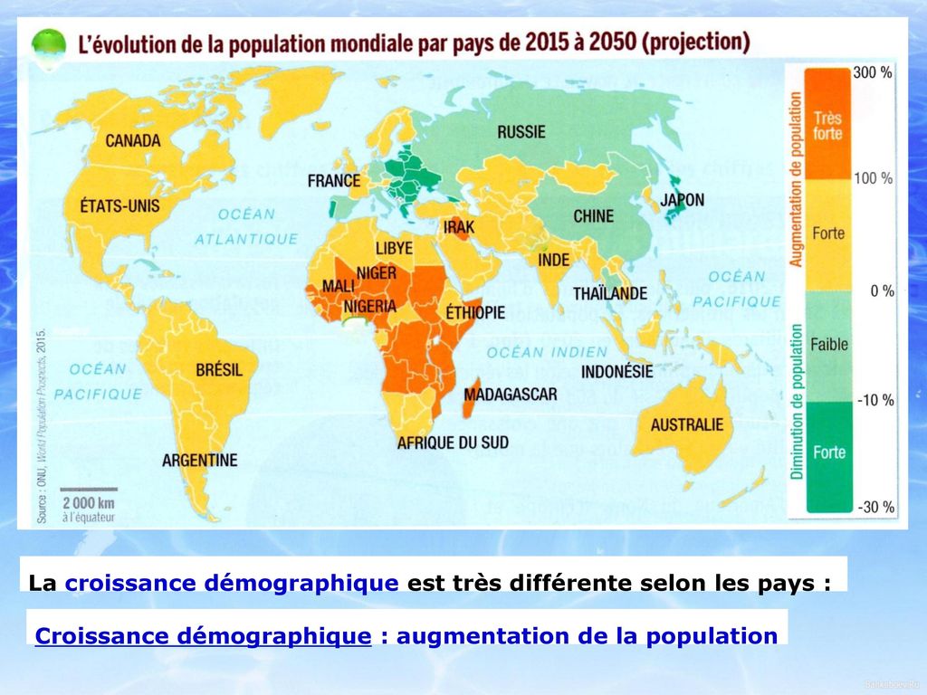 La croissance démographique est très différente selon les pays :