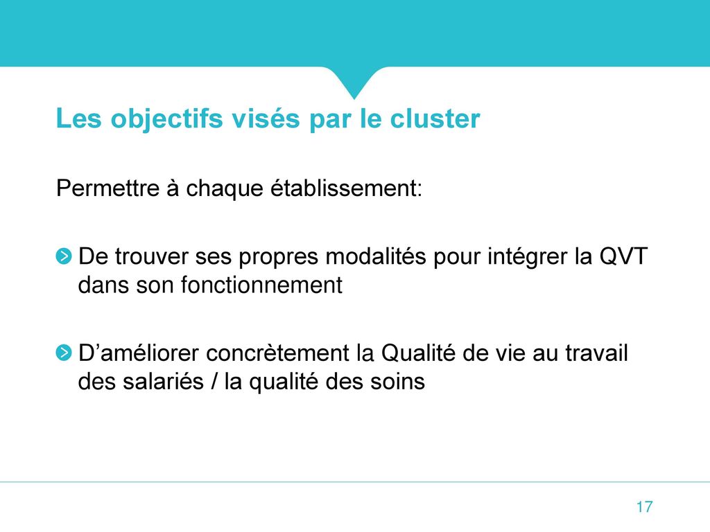 Les objectifs visés par le cluster Le Cluster QVT