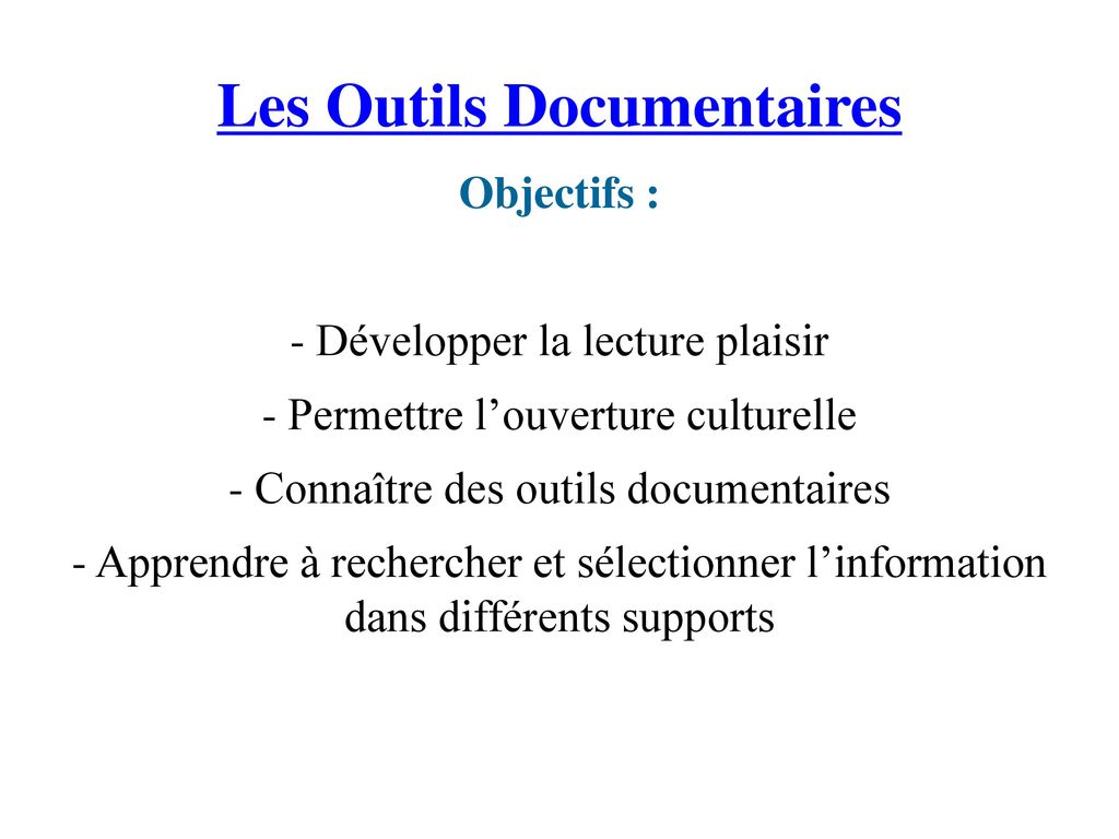 Les Outils Documentaires