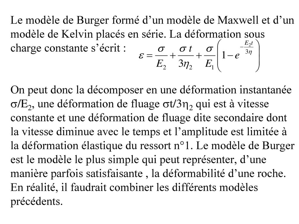 Le modèle de Burger formé d’un modèle de Maxwell et d’un modèle de Kelvin placés en série.