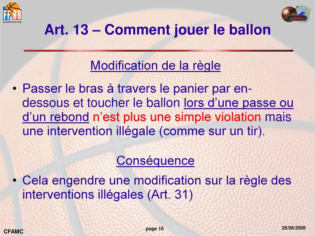 Art. 13 – Comment jouer le ballon