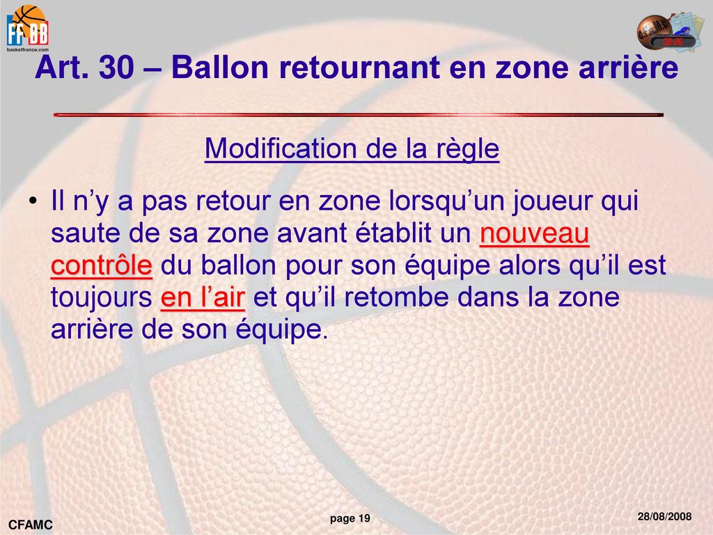 Art. 30 – Ballon retournant en zone arrière