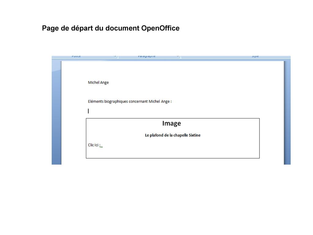 Page de départ du document OpenOffice