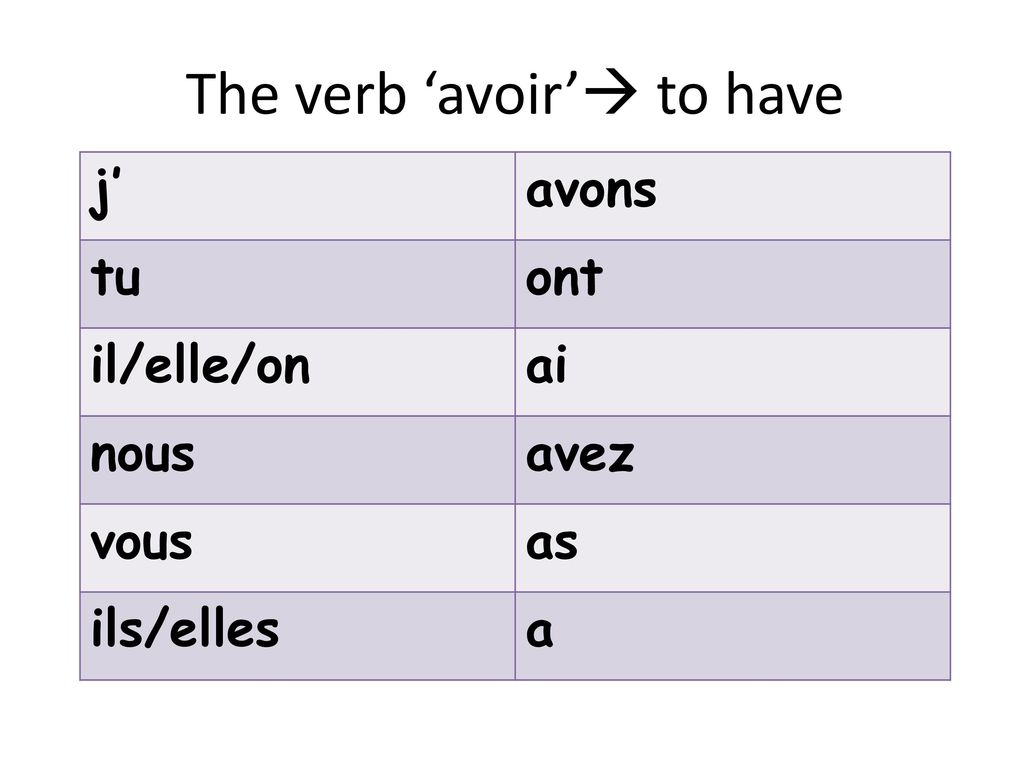 The verb ‘avoir’ to have