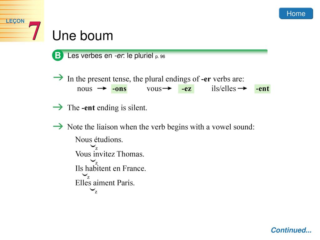 B In the present tense, the plural endings of -er verbs are: