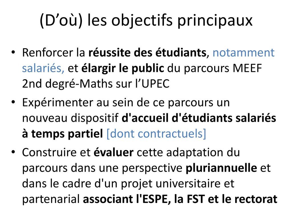 Adapter Le Parcours MEEF M1 Maths Sur L’UPEC Pour Favoriser La Réussite ...