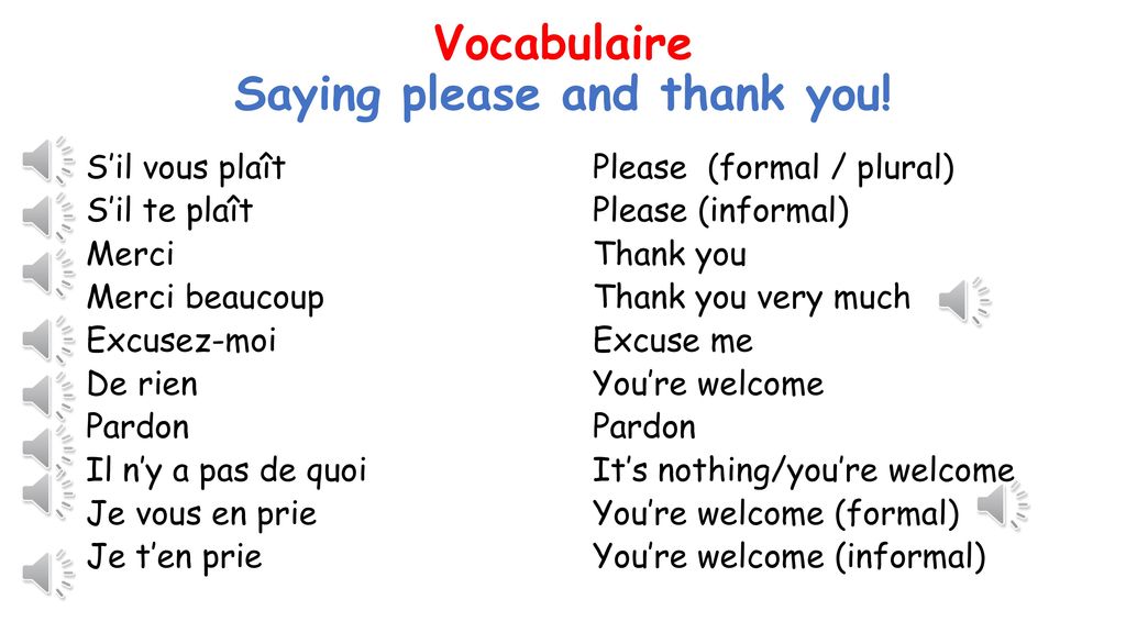 Vocabulaire Saying please and thank you!