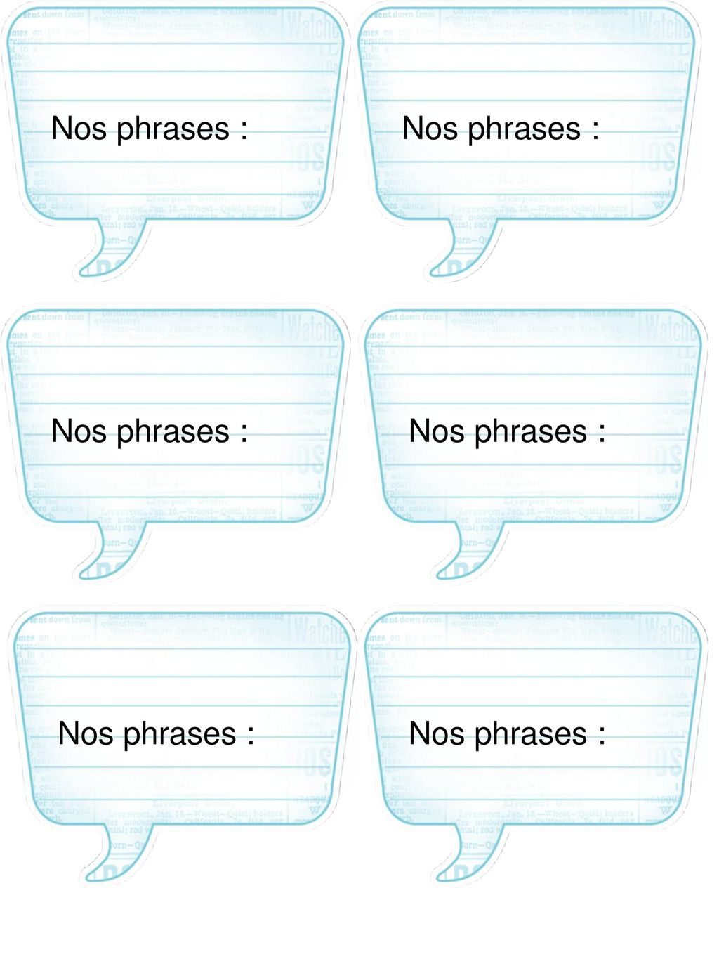 Nos phrases : Nos phrases : Nos phrases : Nos phrases : Nos phrases :