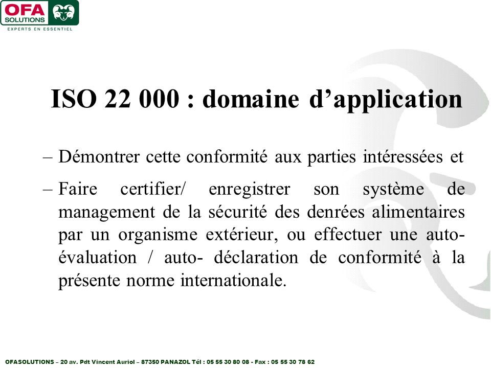 ISO : domaine d’application