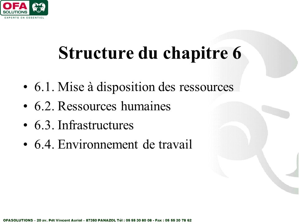 Structure du chapitre Mise à disposition des ressources
