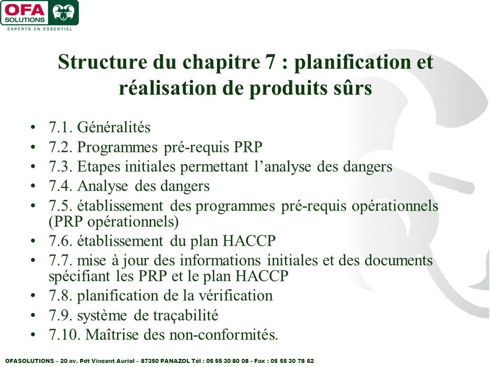 Structure du chapitre 7 : planification et réalisation de produits sûrs