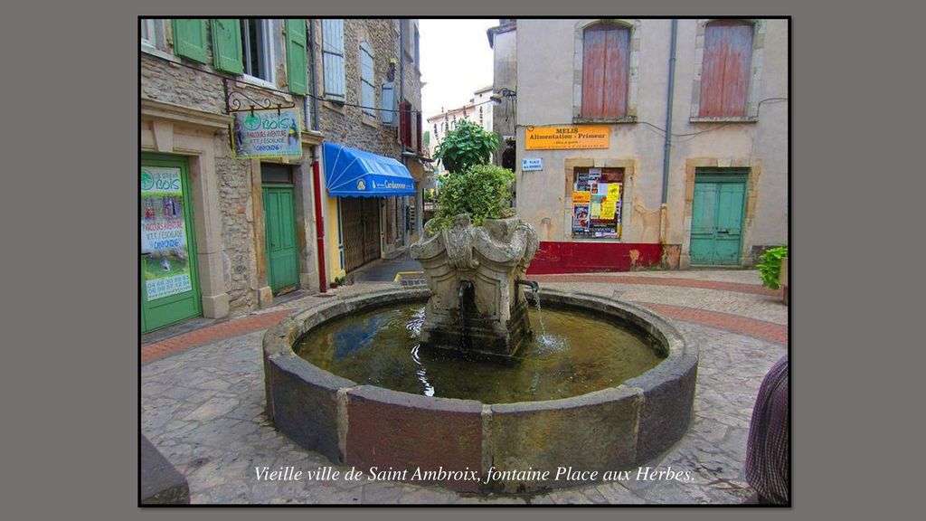 Vieille ville de Saint Ambroix, fontaine Place aux Herbes.