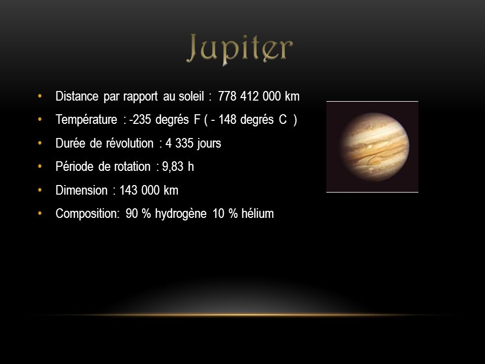 Jupiter Distance par rapport au soleil : km