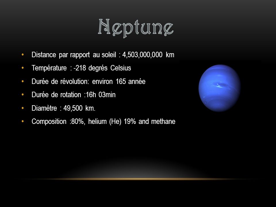 Neptune Distance par rapport au soleil : 4,503,000,000 km