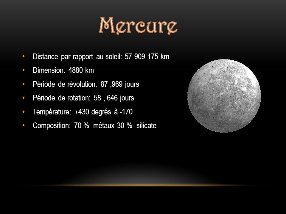 Mercure Distance par rapport au soleil: km