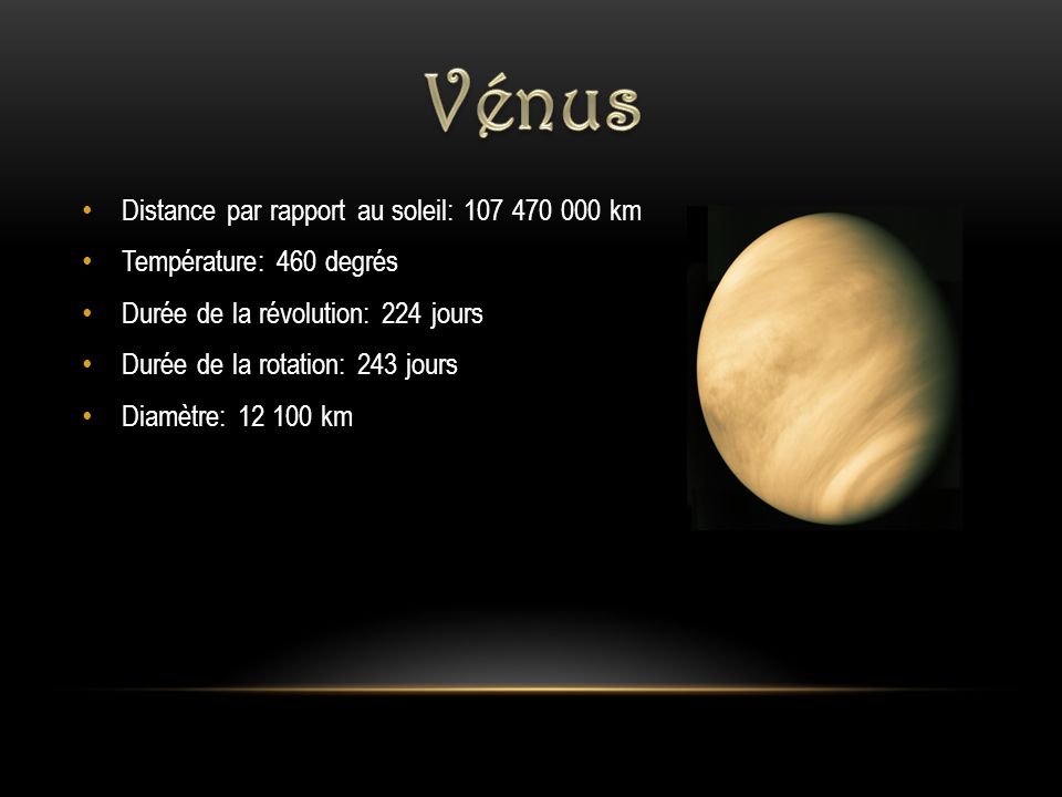 Vénus Distance par rapport au soleil: km