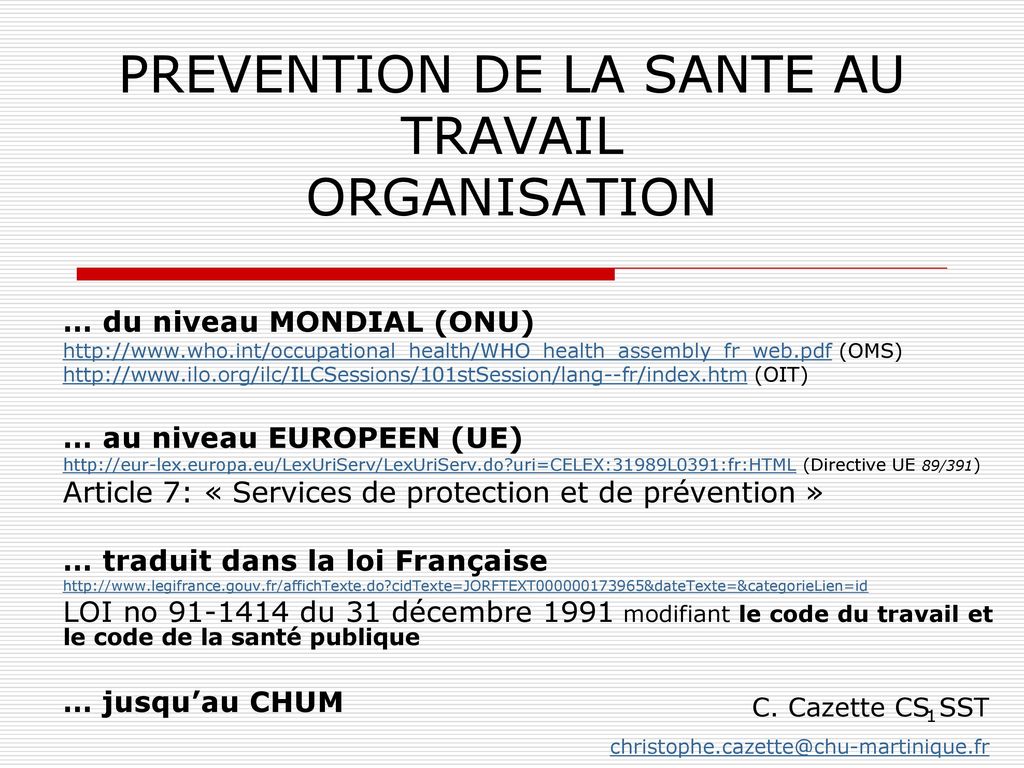 Prevention De La Sante Au Travail Organisation Ppt Telecharger