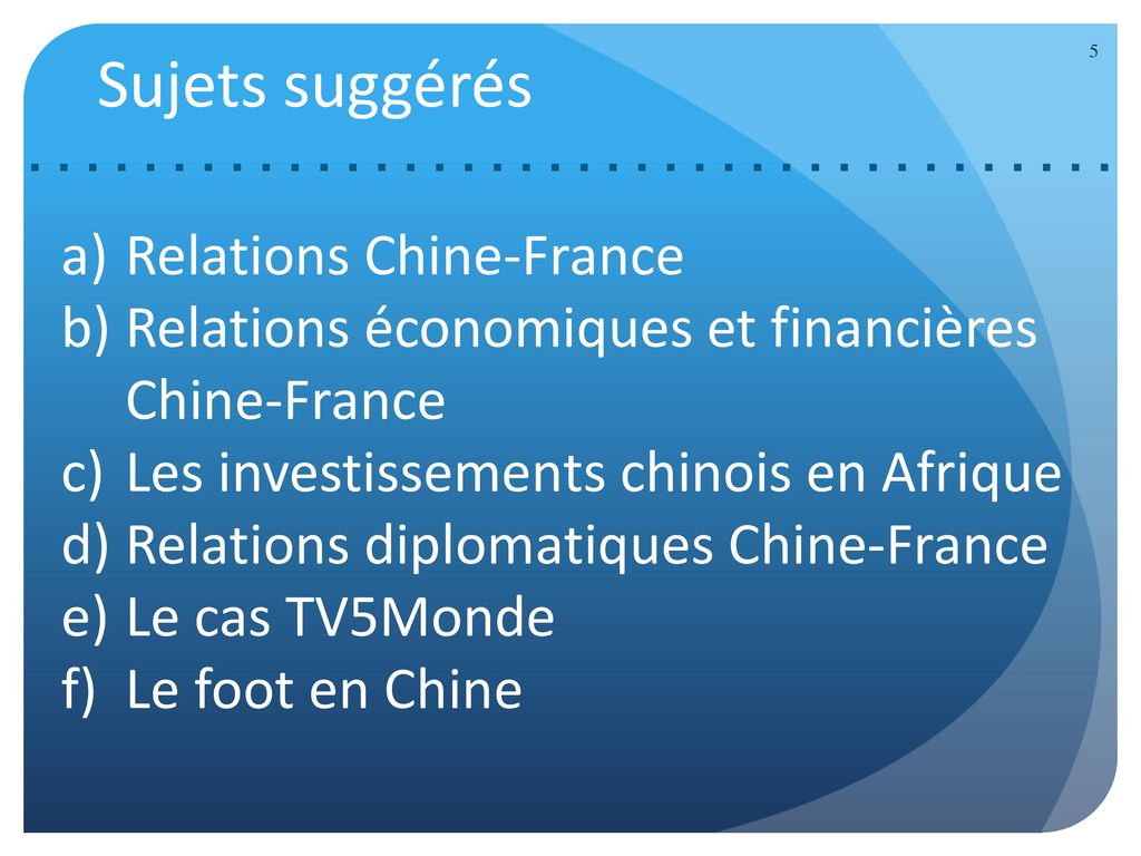 Sujets suggérés Relations Chine-France