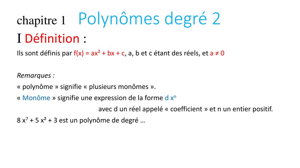 Chapitre 1 Polynomes Degre 2 Ppt Telecharger