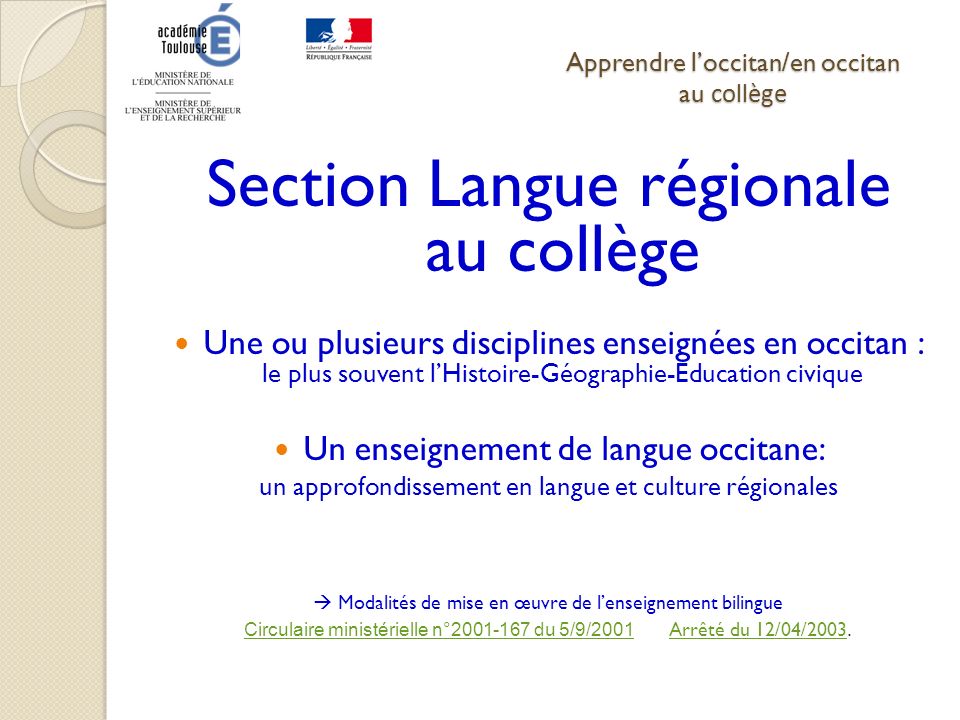 Apprendre l’occitan/en occitan au collège