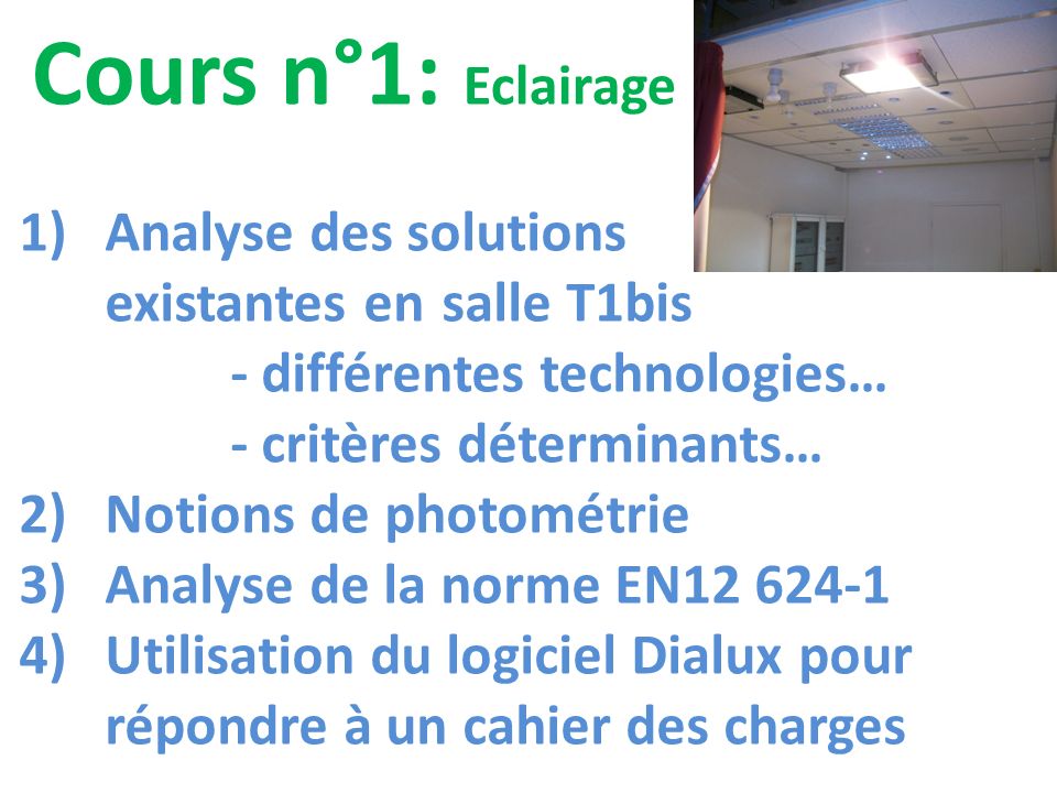 Cours n°1: Eclairage Analyse des solutions existantes en salle T1bis