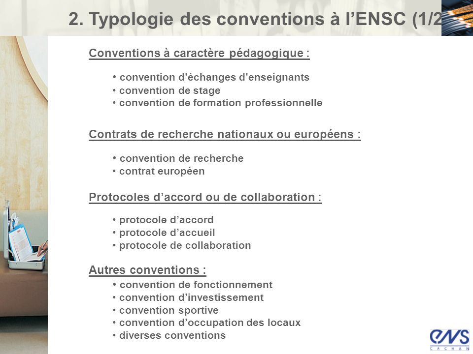 2. Typologie des conventions à l’ENSC (1/2)