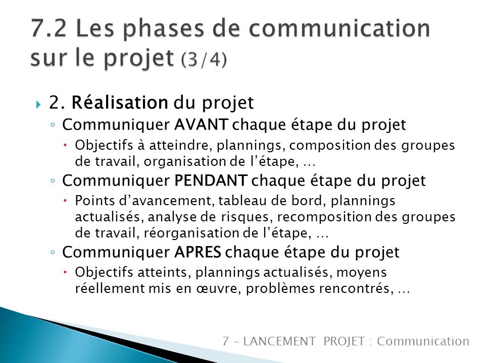 7.2 Les phases de communication sur le projet (3/4)
