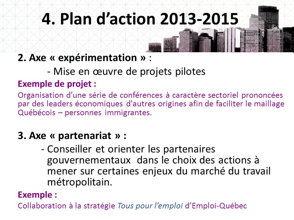 4. Plan d’action Axe « expérimentation » :