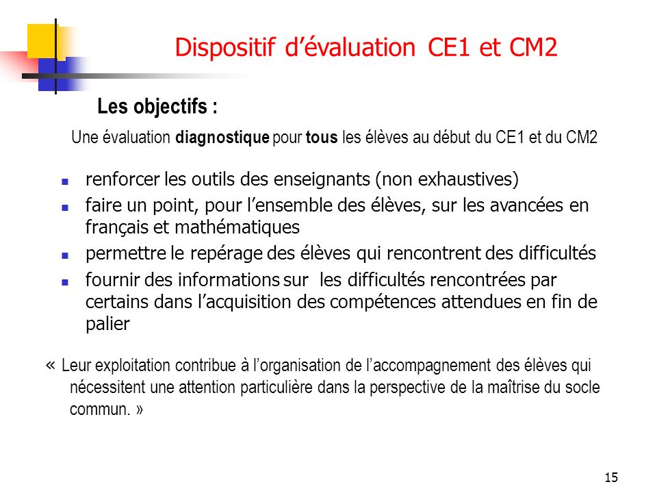 Dispositif d’évaluation CE1 et CM2