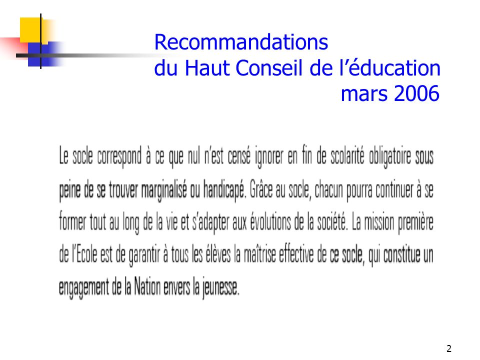 Recommandations du Haut Conseil de l’éducation mars 2006