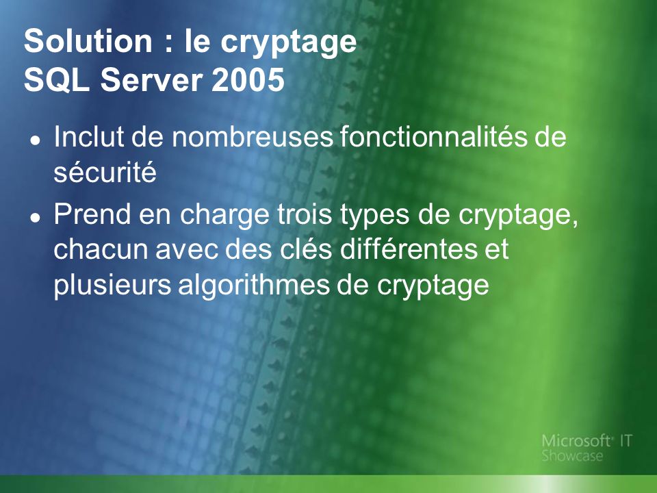 Solution : le cryptage SQL Server 2005