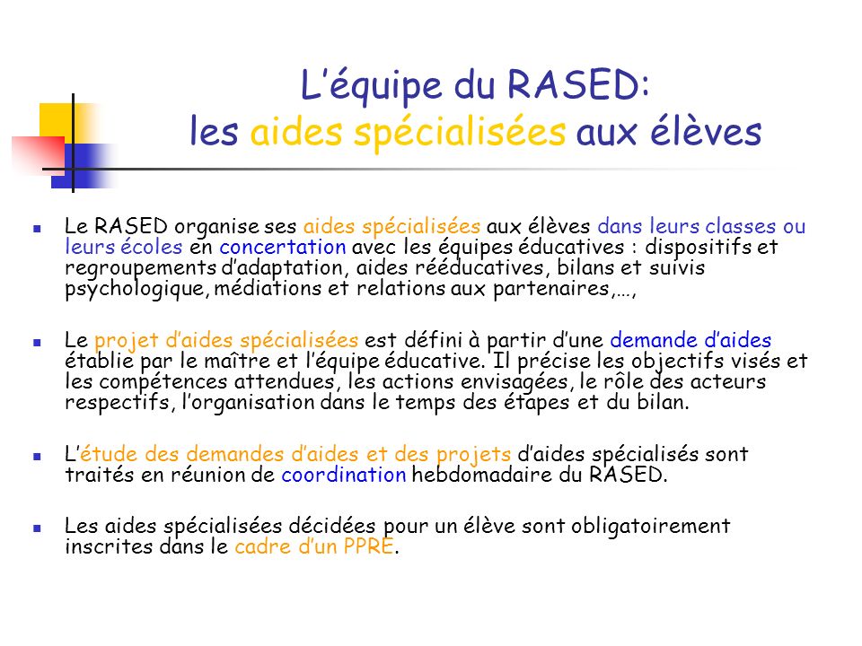 L’équipe du RASED: les aides spécialisées aux élèves