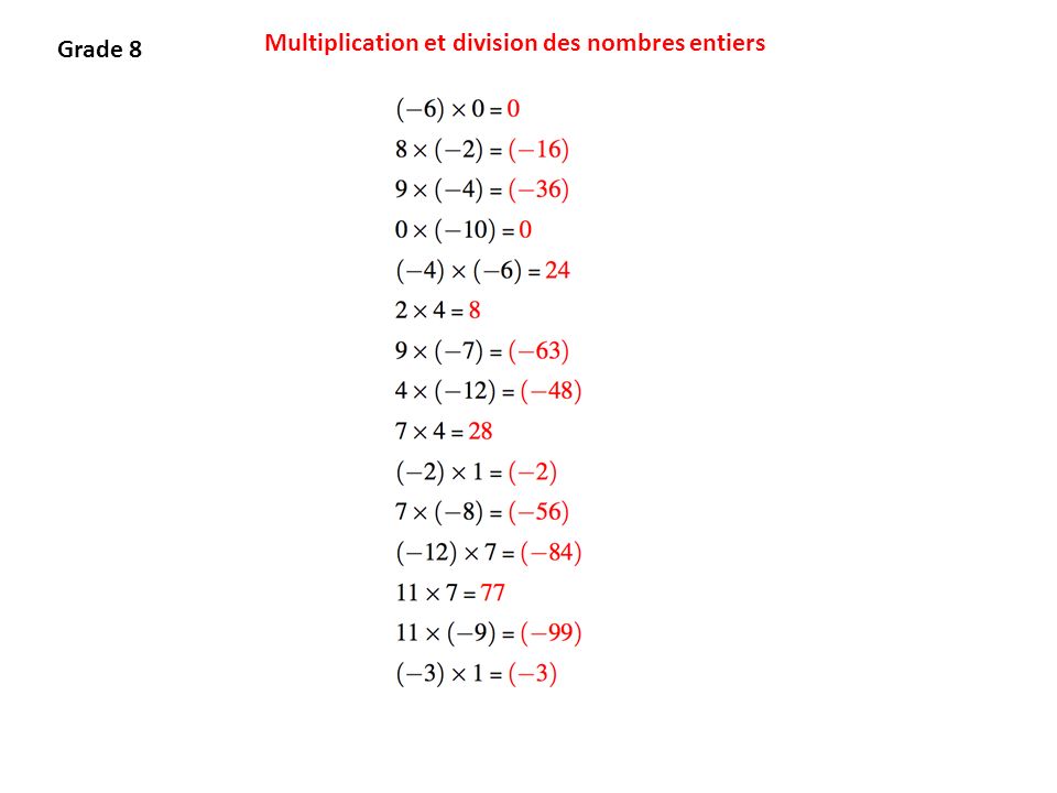 Multiplication et division des nombres entiers