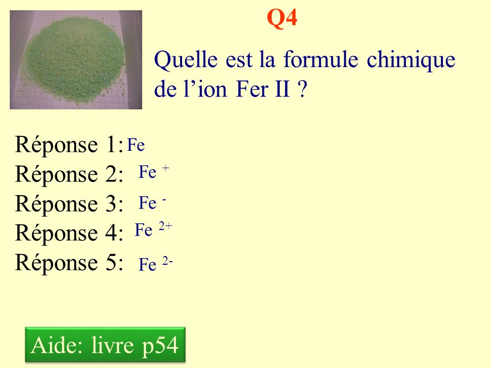 Quelle est la formule chimique de l’ion Fer II