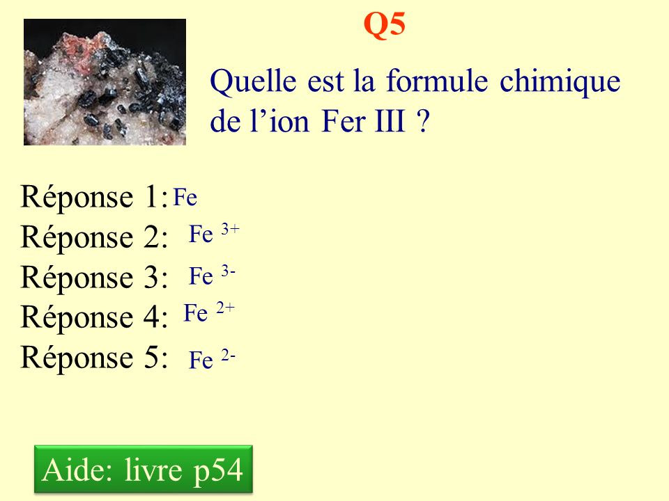 Quelle est la formule chimique de l’ion Fer III