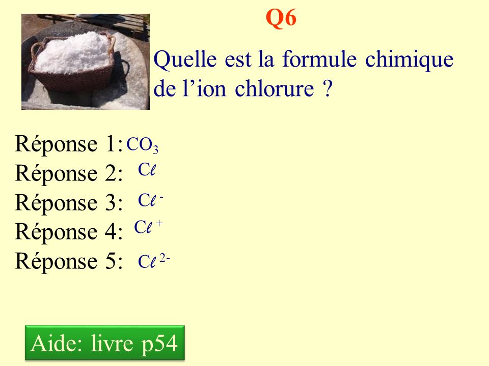 Quelle est la formule chimique de l’ion chlorure