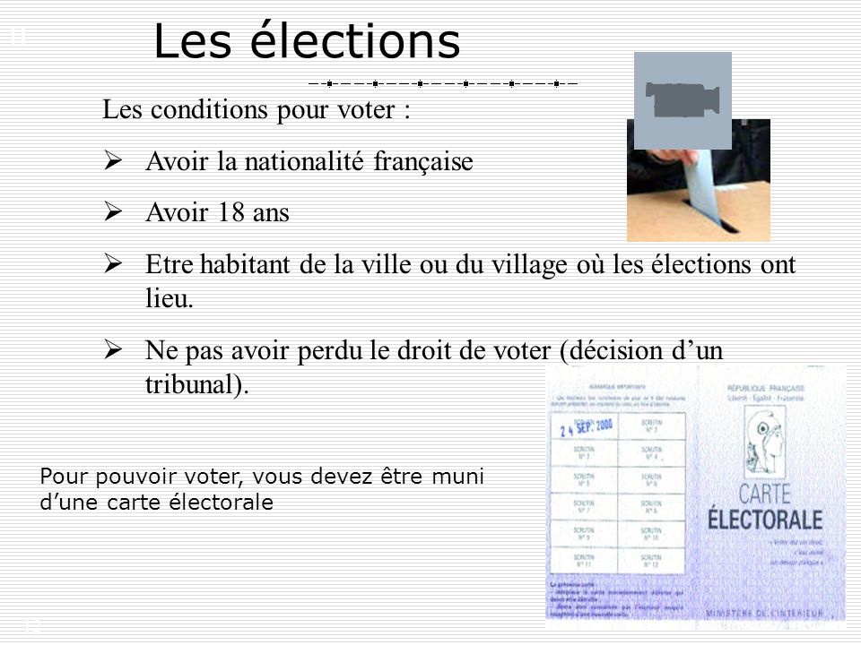 Les élections II. Les conditions pour voter :