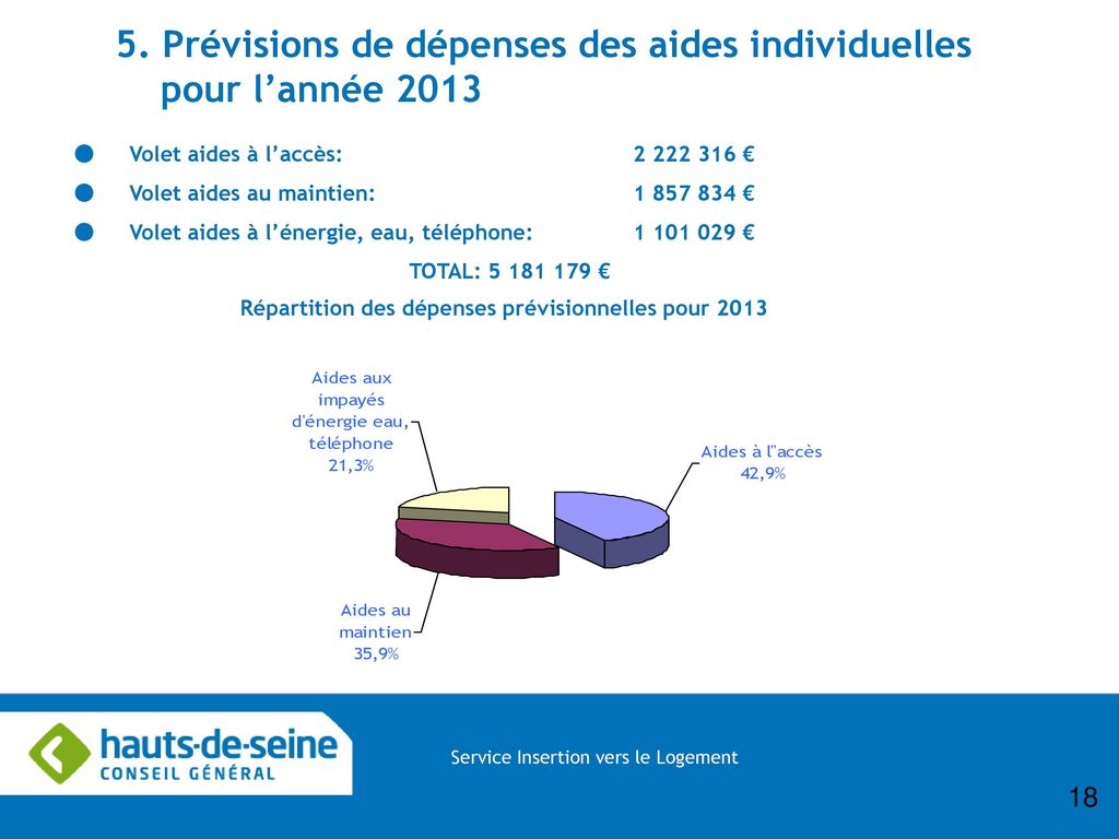 5. Prévisions de dépenses des aides individuelles pour l’année 2013