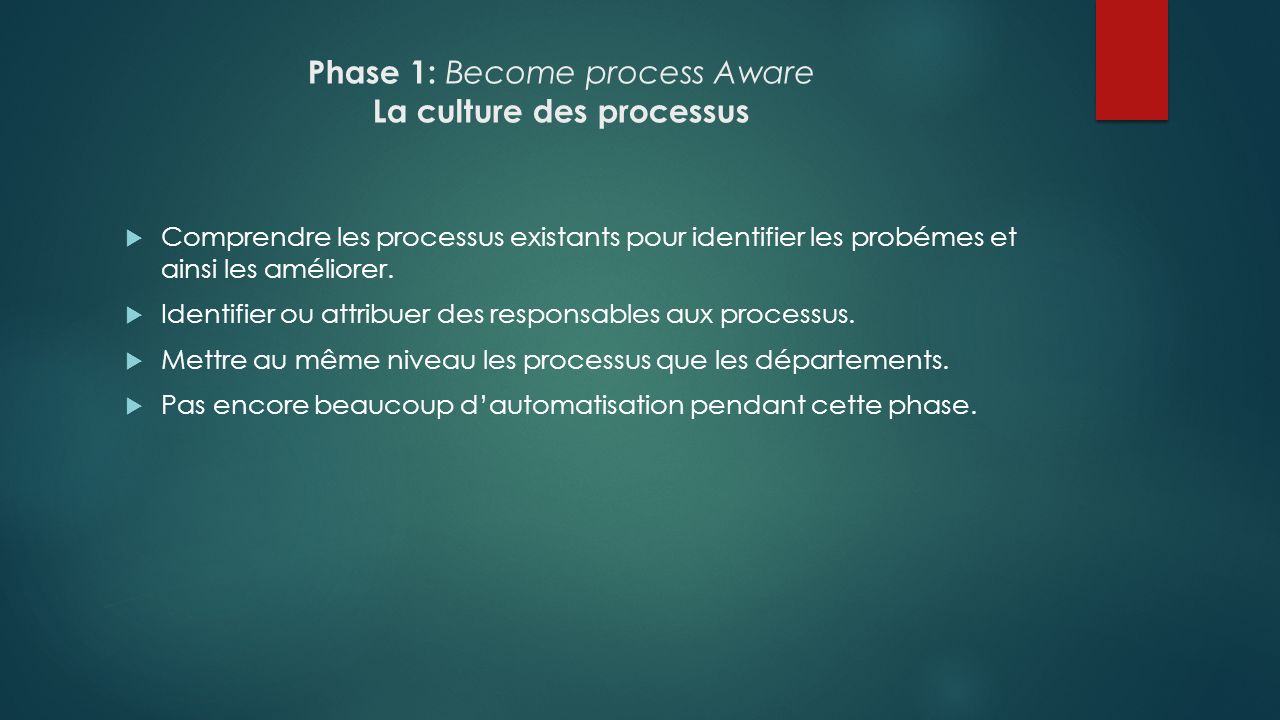 Phase 1: Become process Aware La culture des processus
