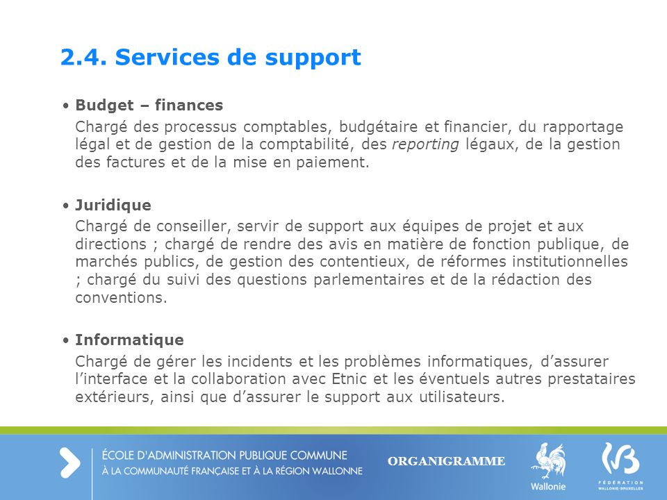 2.4. Services de support Budget – finances